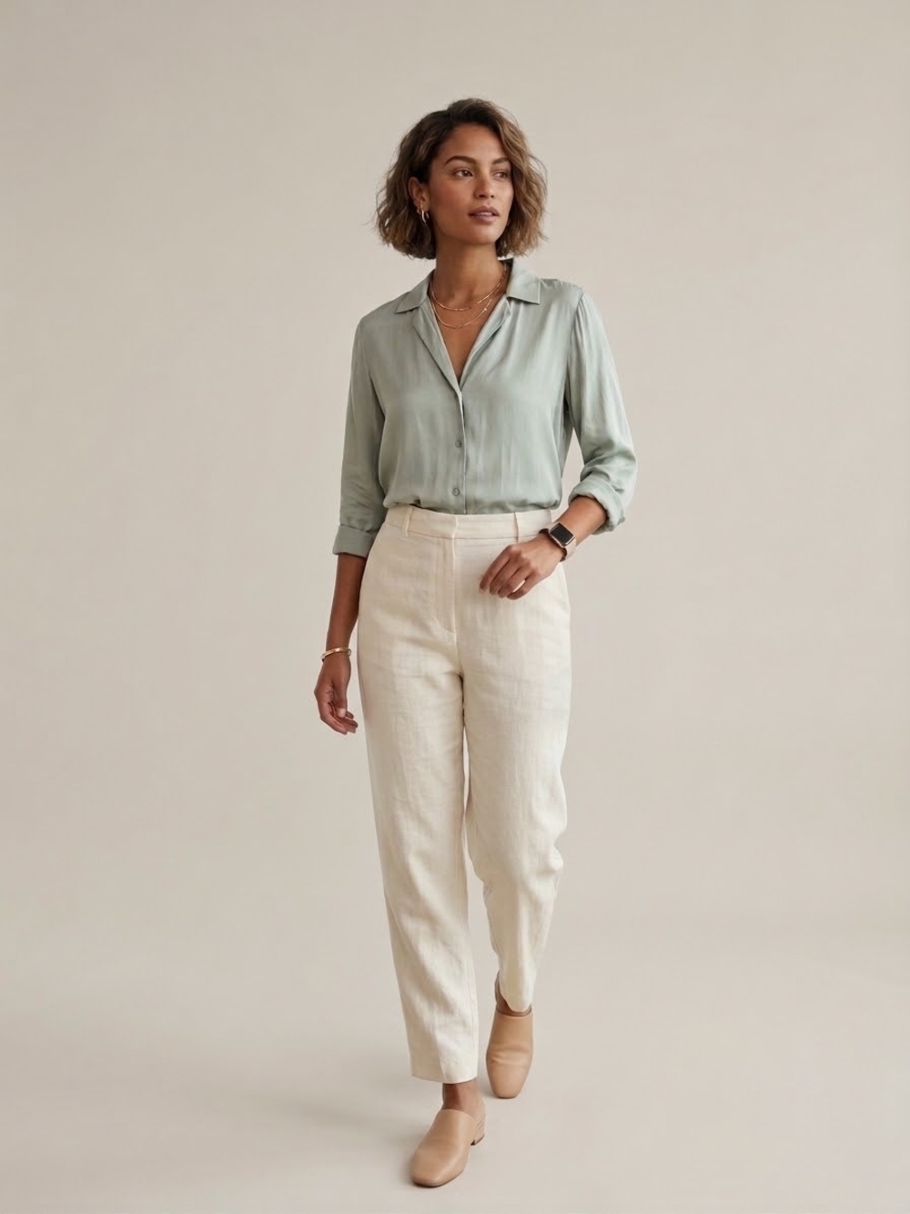 Quince Light Sage Button-Front Shirt Size L